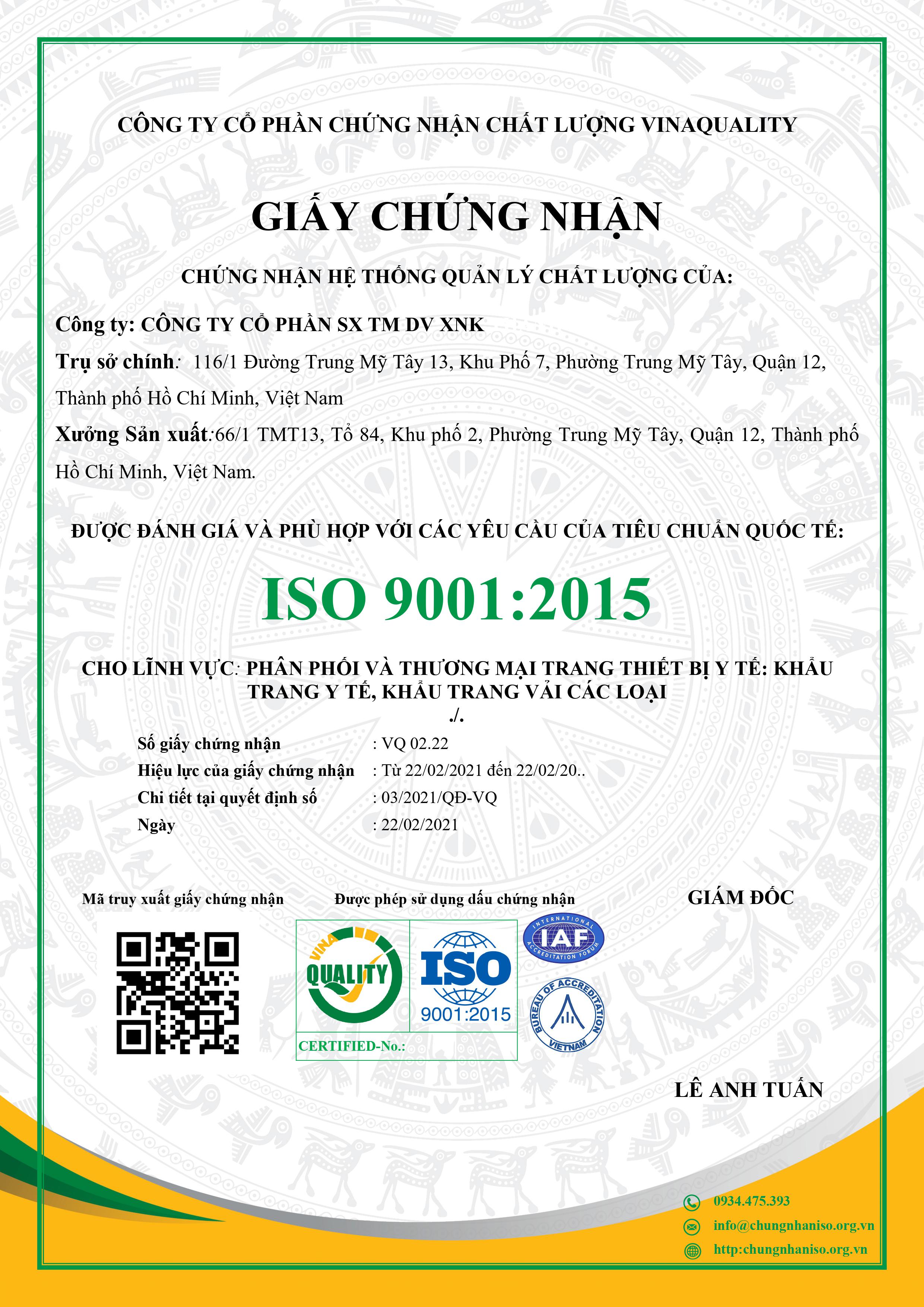 Cap chung nhan ISO 9001 2015